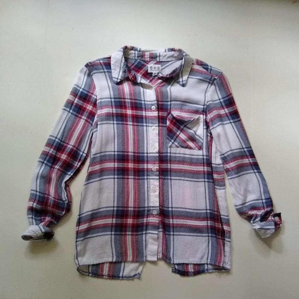 Stitch Fix 0+0 plaid flannel split back button up shirt XSP